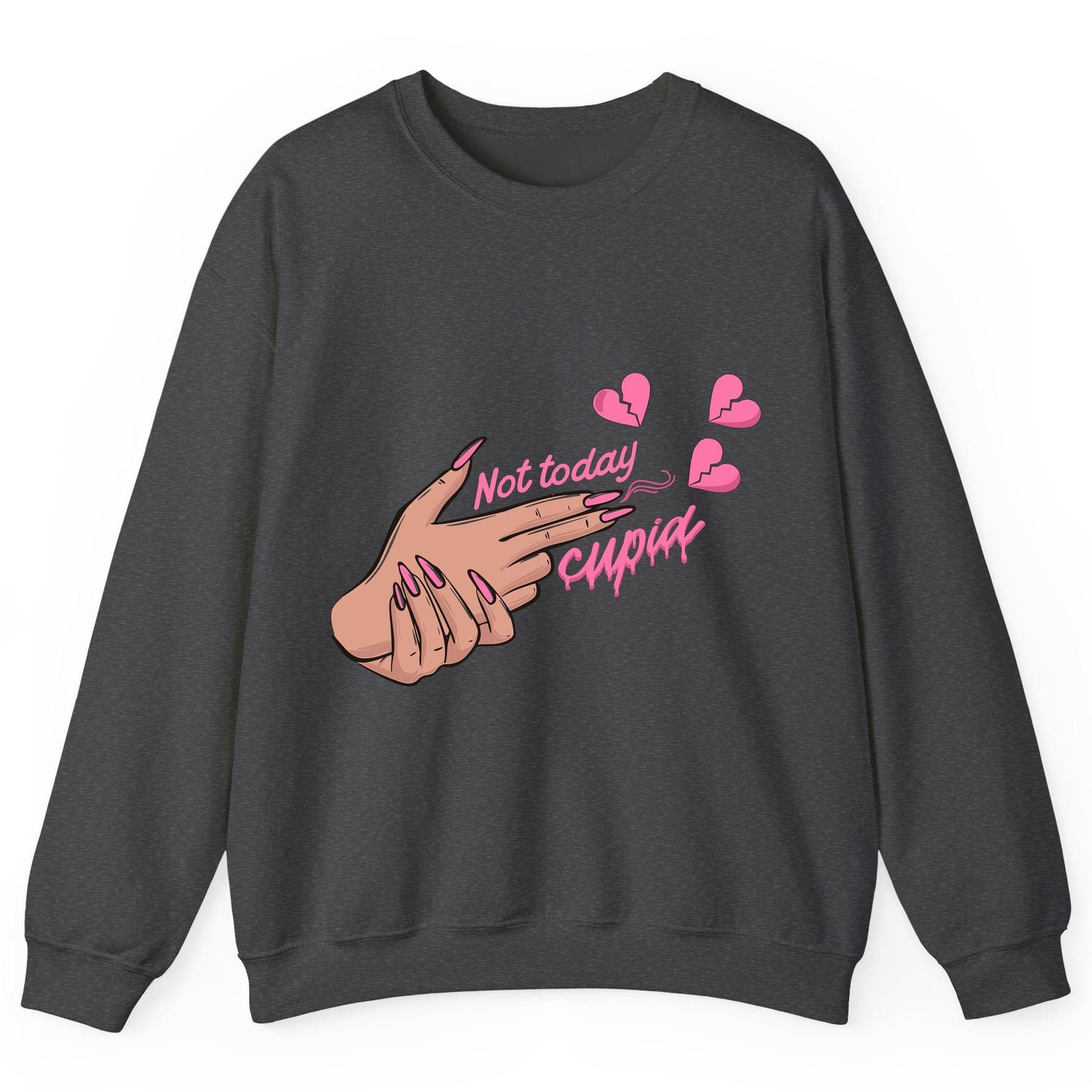 Not Today Cupid anti-Valentine's Day Sweatshirt Dark Heather product mockup