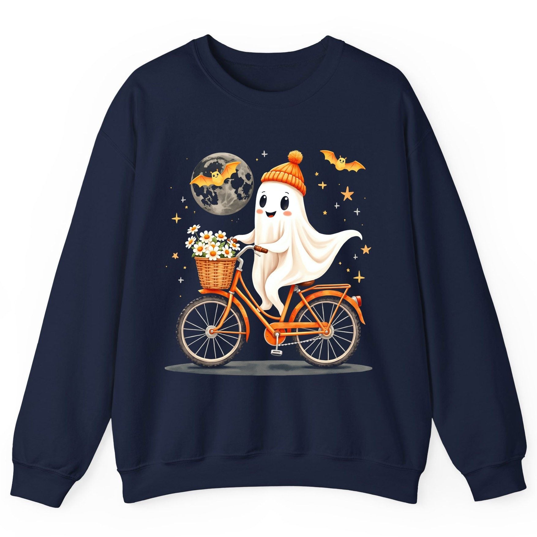 Cute Ghost on Bicycle cute ghost Sweatshirt Navy product mockup