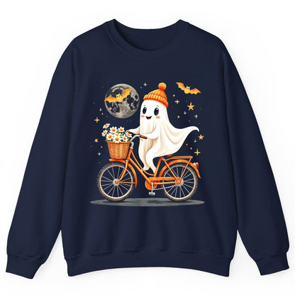 Cute Ghost on Bicycle cute ghost Sweatshirt Navy product mockup
