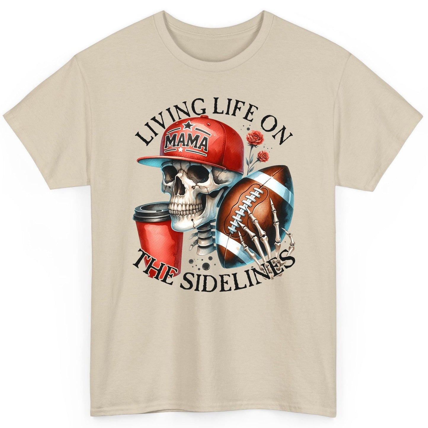 Living Life on the Sidelines football mama T-Shirt Sand product mockup