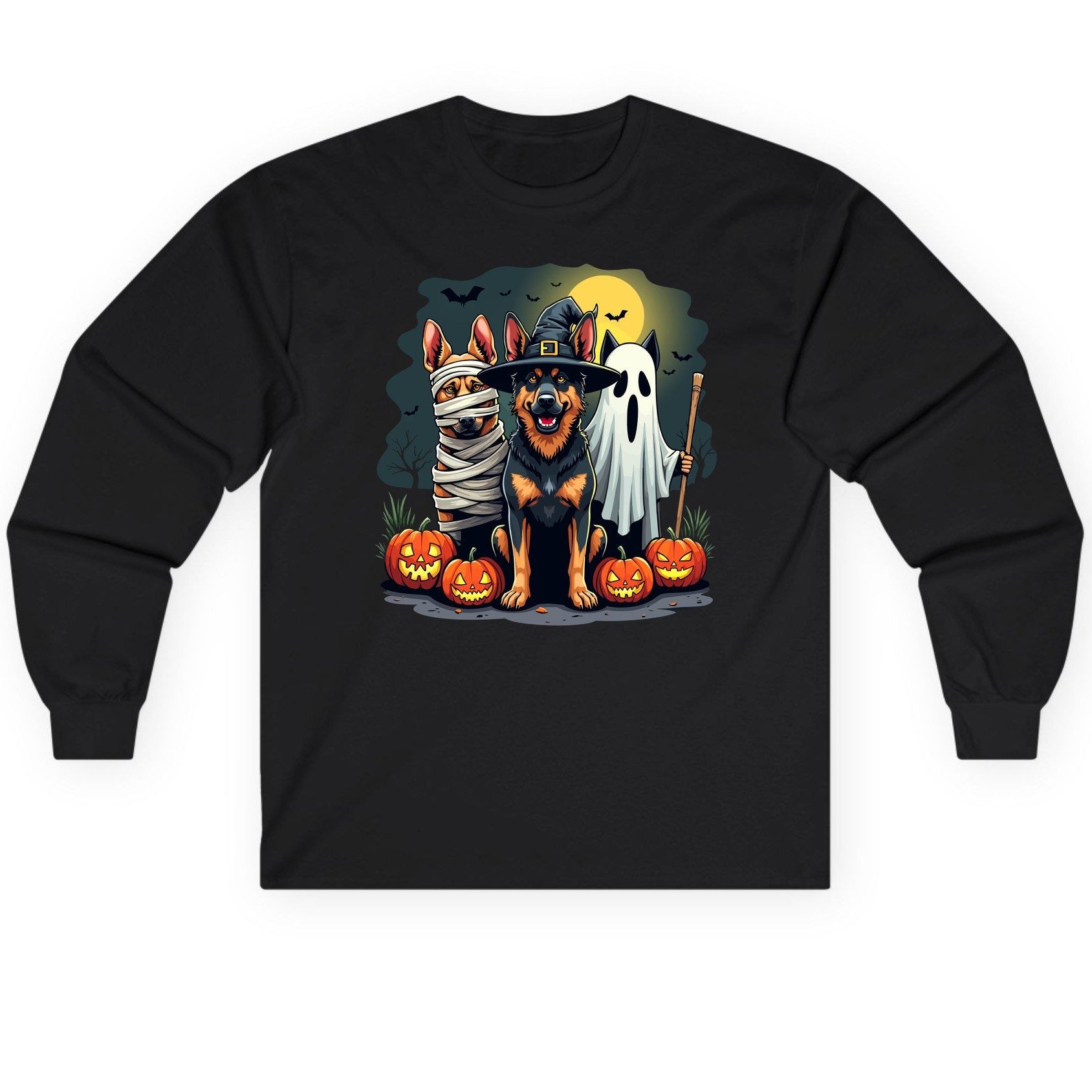 Halloween Dogs in Costumes Halloween dogs Long Sleeve Tee Black product mockup