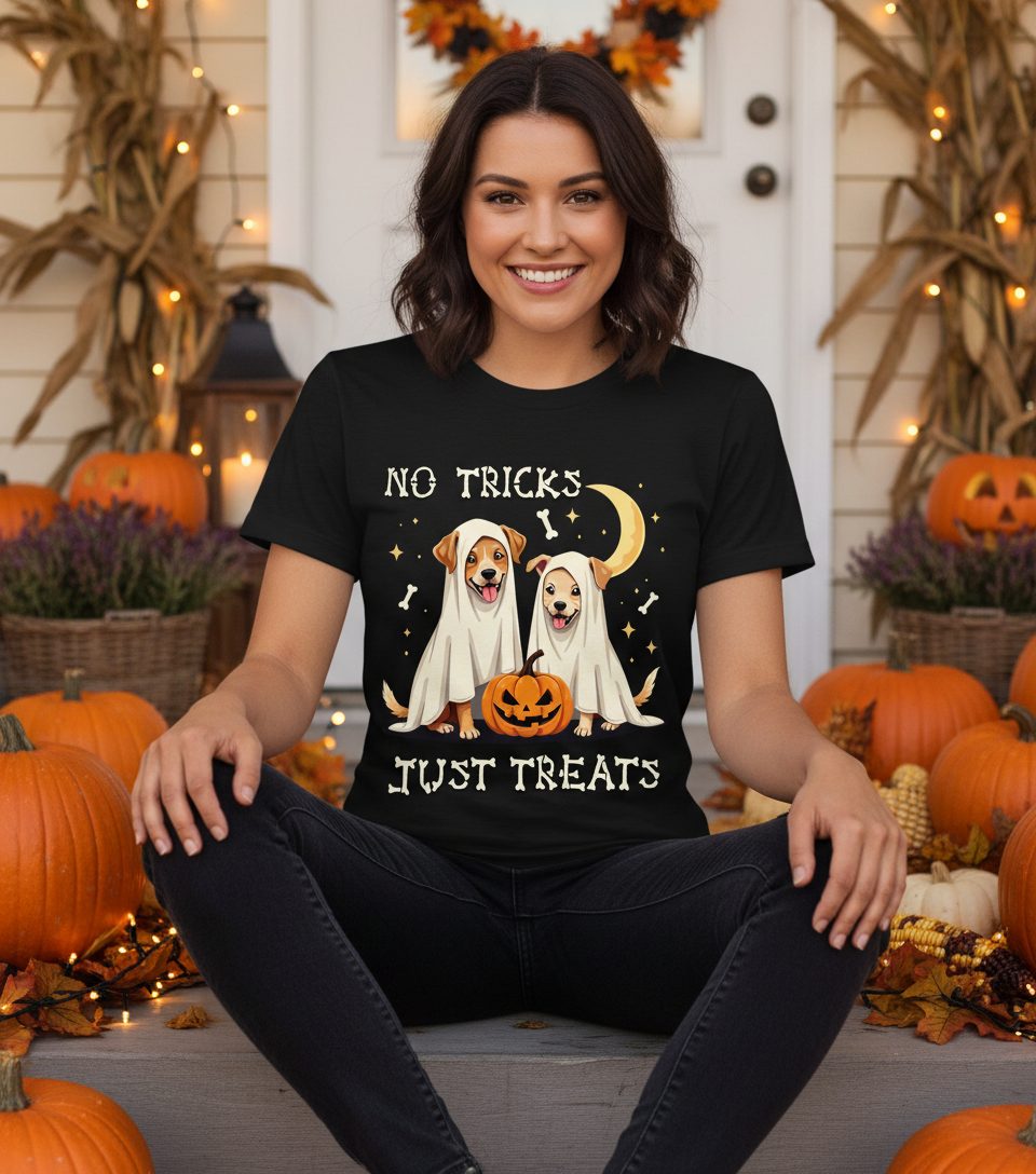 No Tricks Just Treats Halloween dogs T-Shirt Black lifestyle mockup