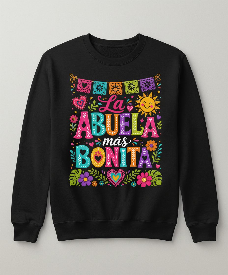 La Abuela Más Bonita Spanish Grandma Sweatshirt - product mockup - Black