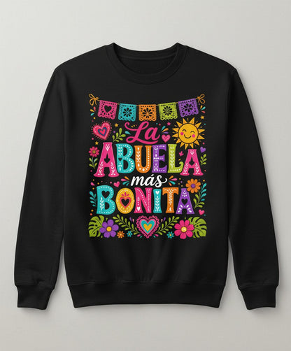 La Abuela Más Bonita Spanish Grandma Sweatshirt - product mockup - Black