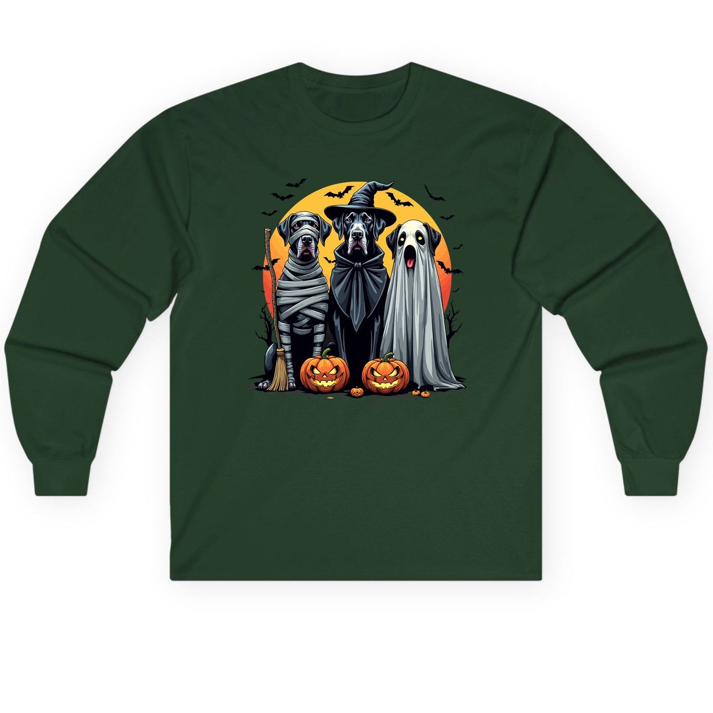 Halloween Dogs in Costumes Halloween dogs Long Sleeve Tee Forest Green product mockup