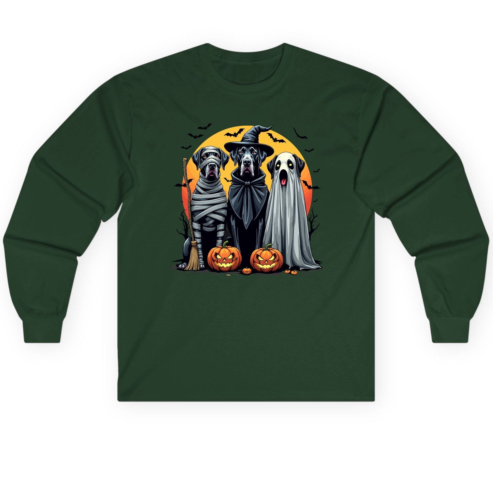 Halloween Dogs in Costumes Halloween dogs Long Sleeve Tee Forest Green product mockup