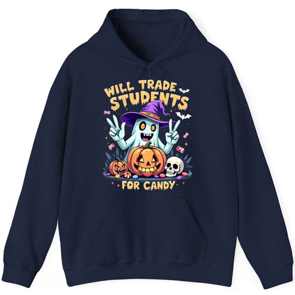 Will Trade Students for Candy teacher humor Hoodie Navy product mockup