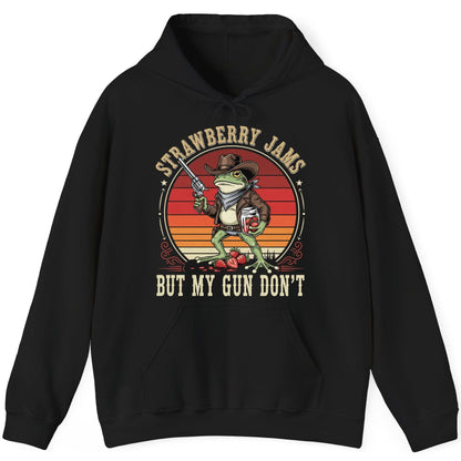 Strawberry Jams but My Gun Don't cowboy frog Hoodie Black product mockup