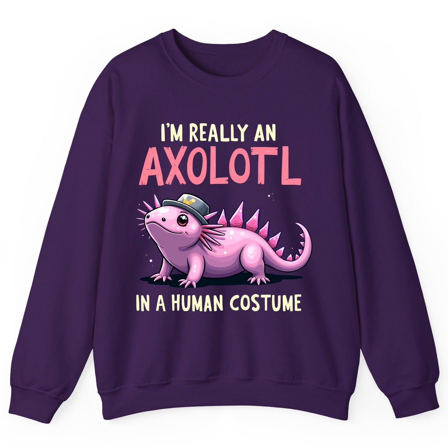 I'm Really an Axolotl in a Human Costume axolotl Sweatshirt Purple product mockup
