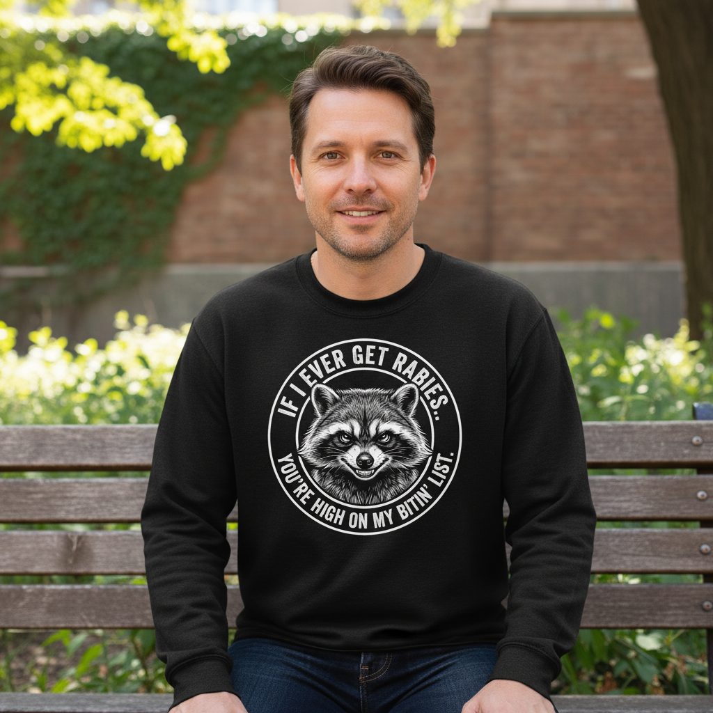 If I Ever Get Rabies You're High on My Bitin' List raccoon Sweatshirt Black lifestyle mockup