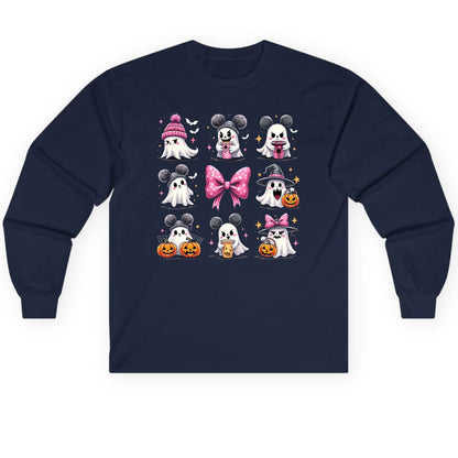 Cute Pink Halloween Ghosts Halloween ghosts Long Sleeve Tee Navy product mockup
