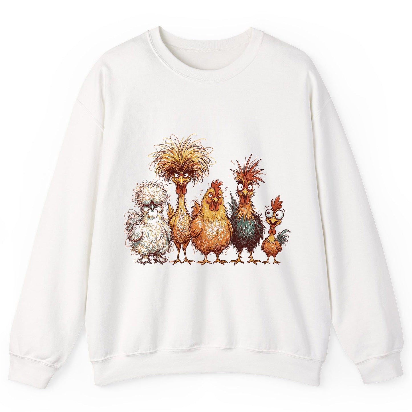 Funny Scribble Art Chickens chickens Sweatshirt White product mockup