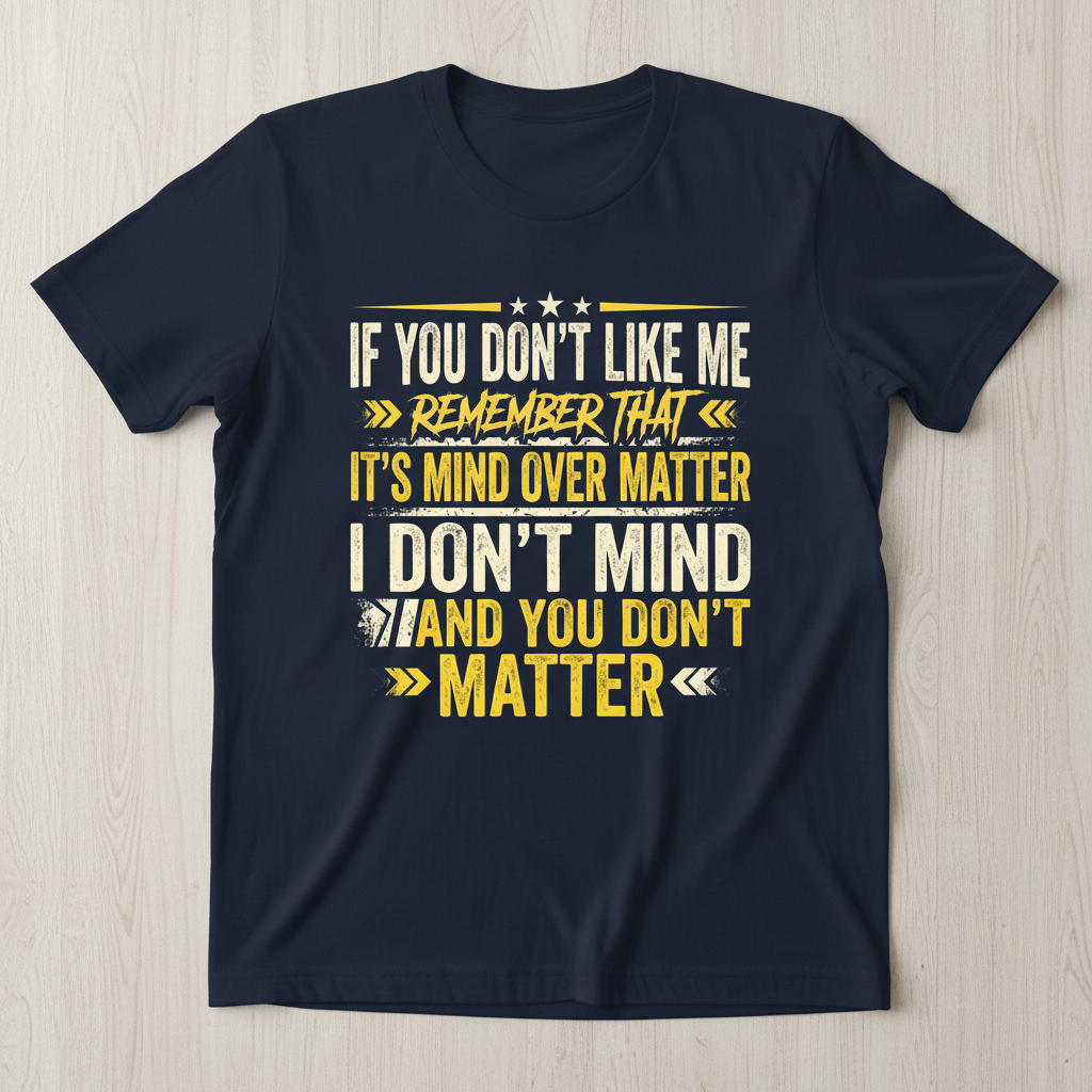 Funny Sarcastic Mind Over Matter Quote T-Shirt - Navy