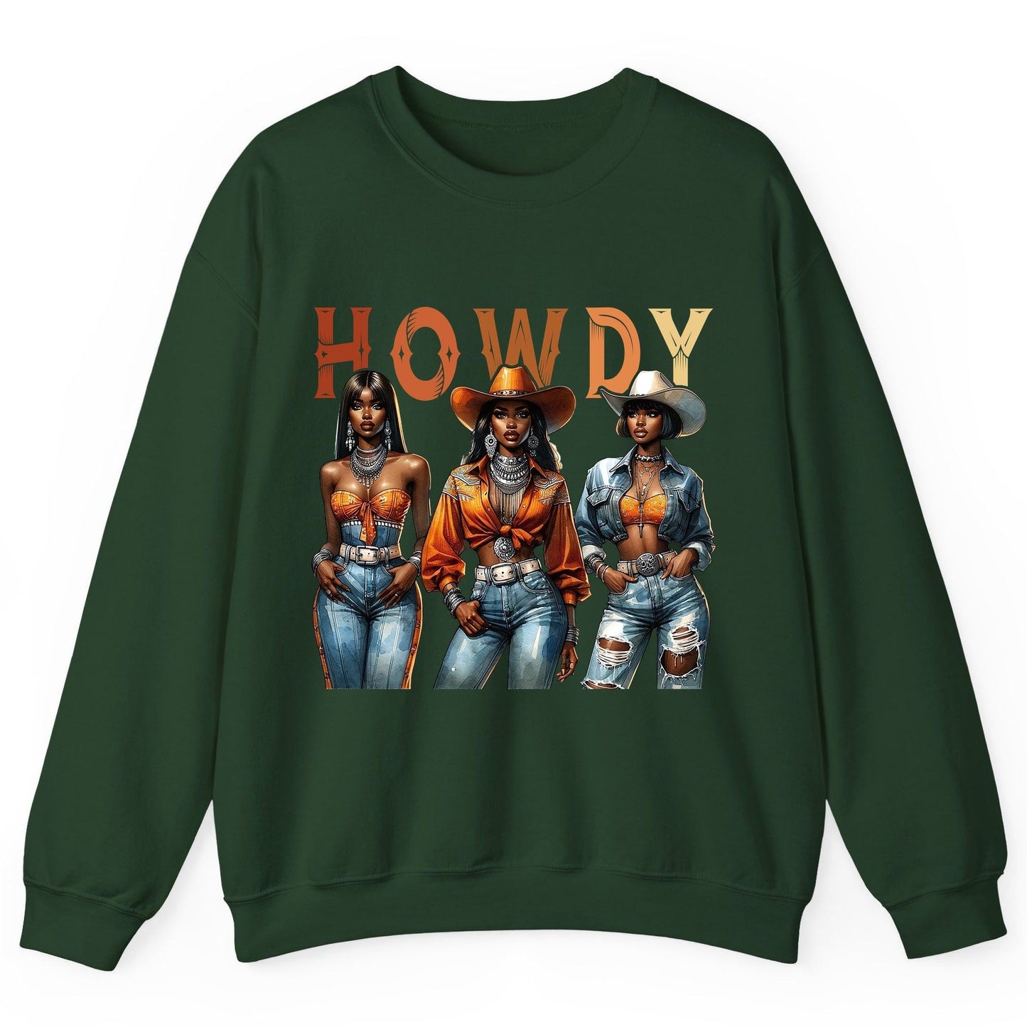 Howdy black cowgirls Sweatshirt Forest Green product mockup