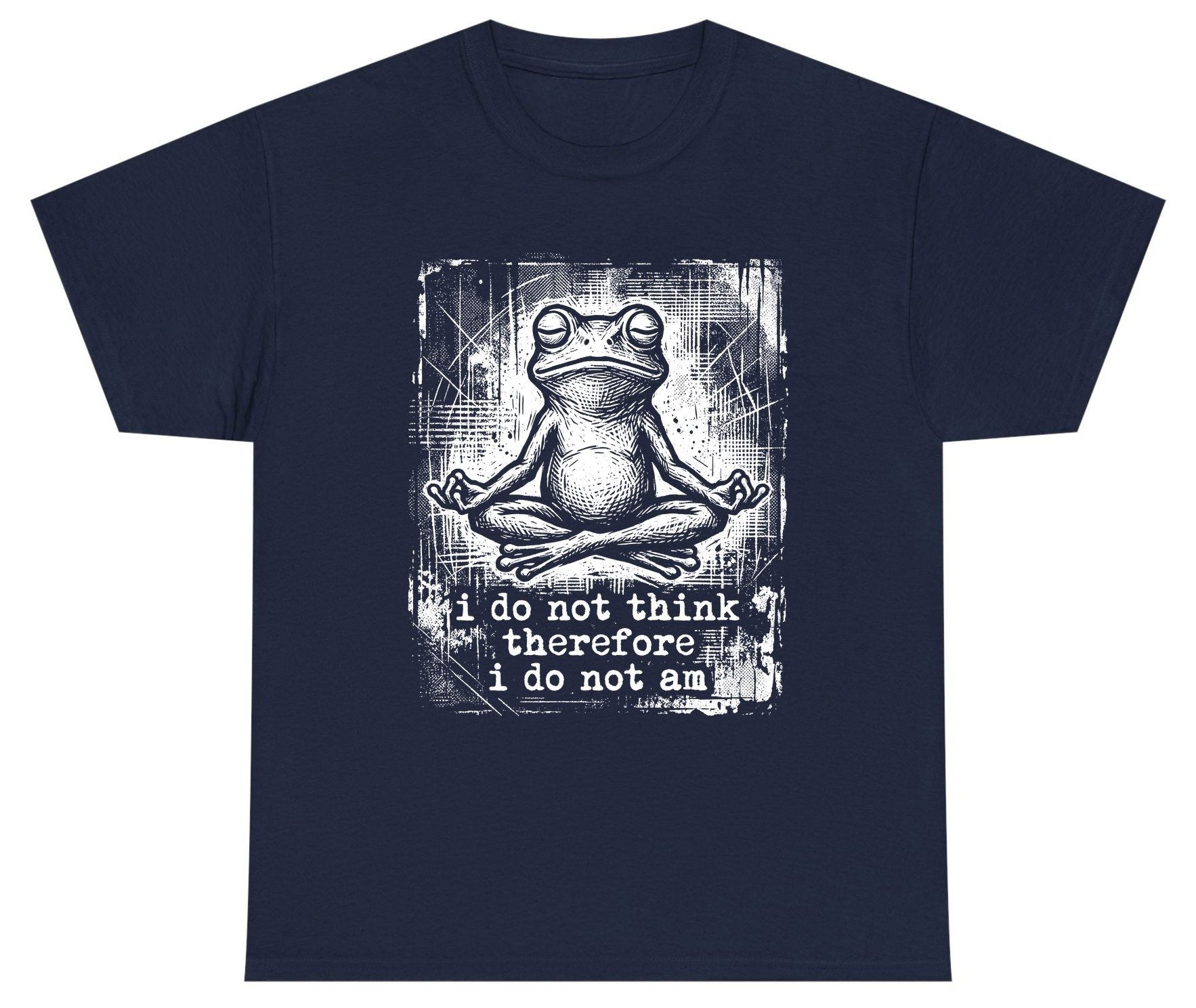 I Do Not Think Therefore I Do Not Am meditating frog Youth T-Shirt Navy product mockup