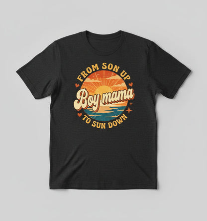 From Son Up to Sun Down Boy Mama Retro Mothers of Sons T-Shirt - product mockup - Dark Heather