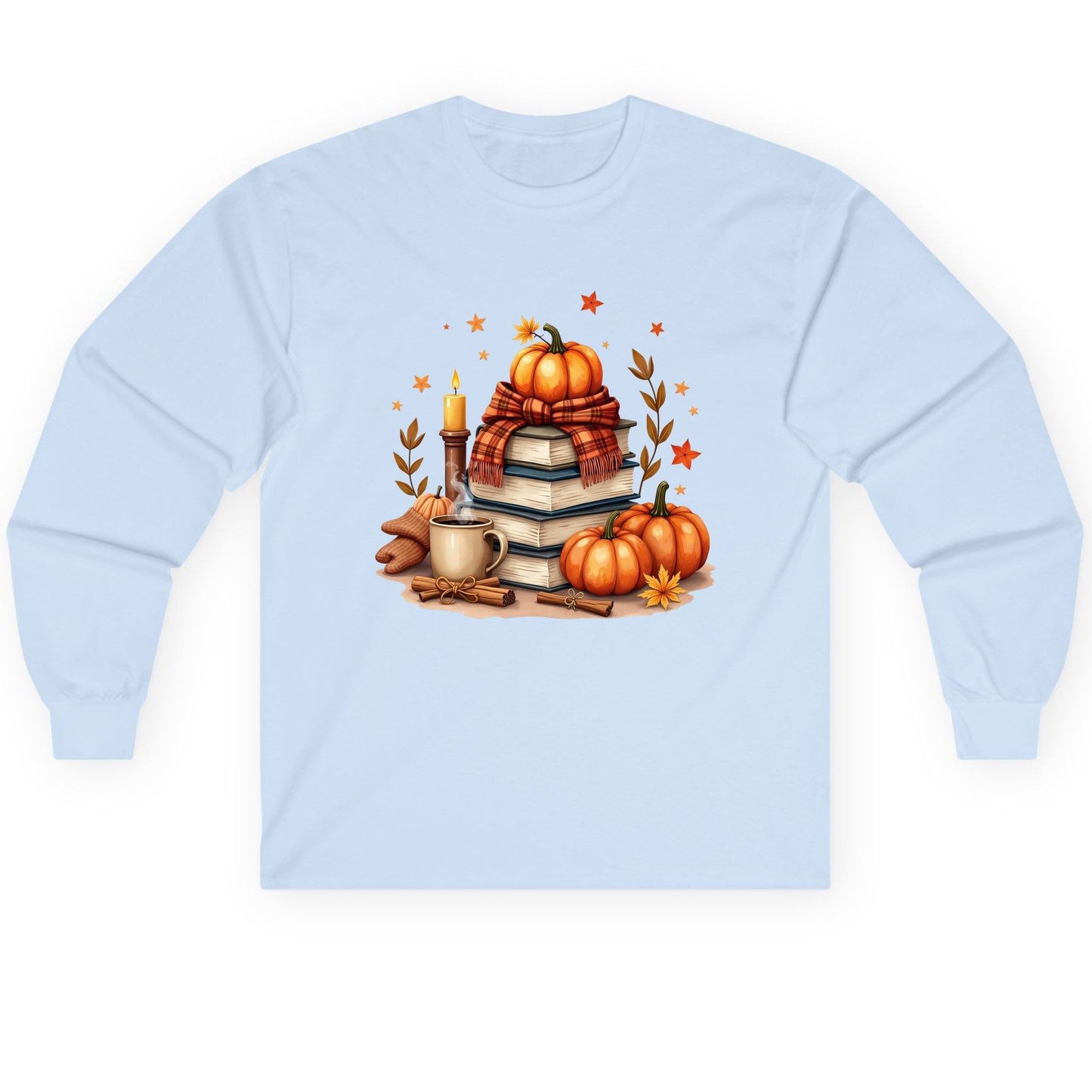 Cozy Autumn Reading Nook cozy autumn reading Long Sleeve Tee Light Blue product mockup
