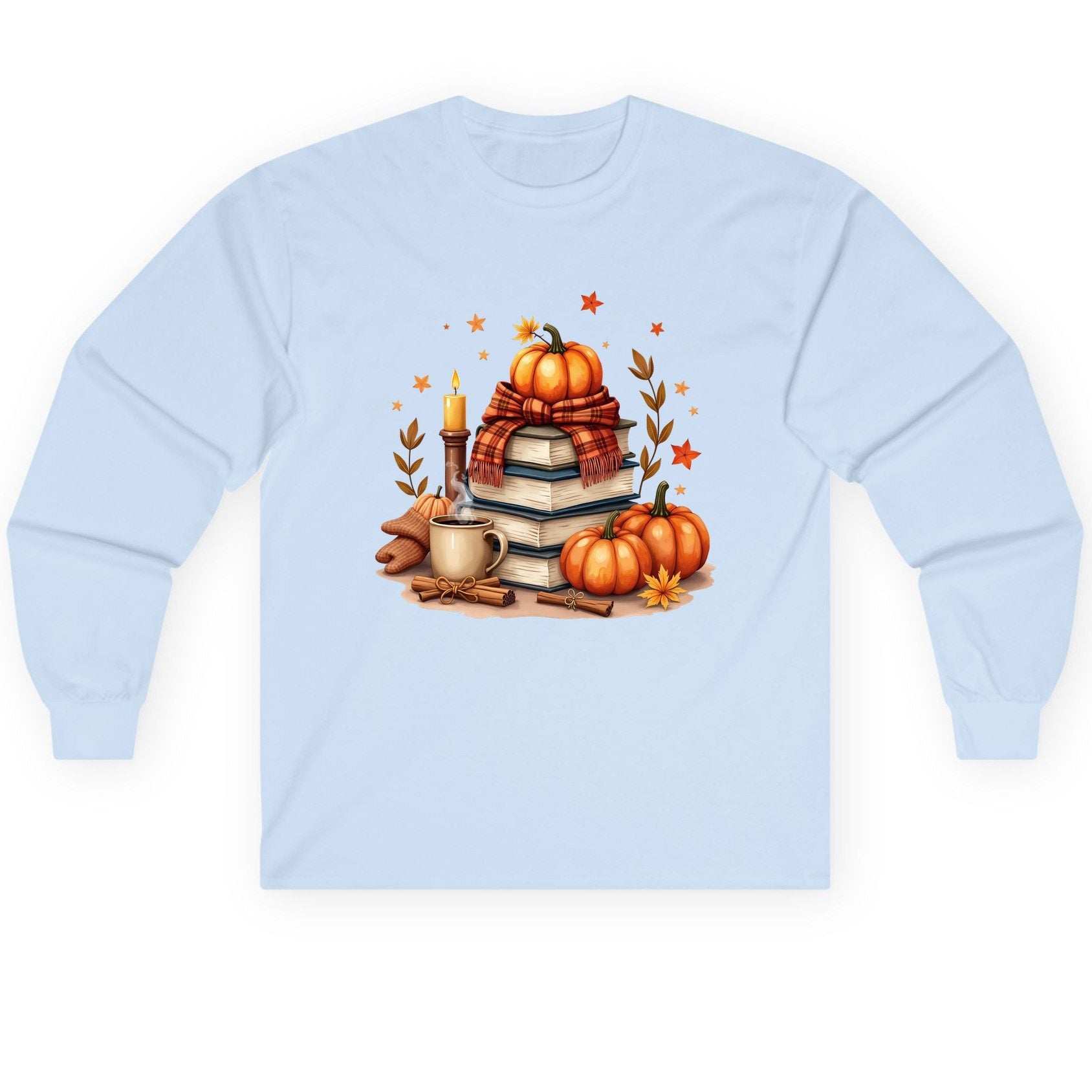 Cozy Autumn Reading Nook cozy autumn reading Long Sleeve Tee Light Blue product mockup