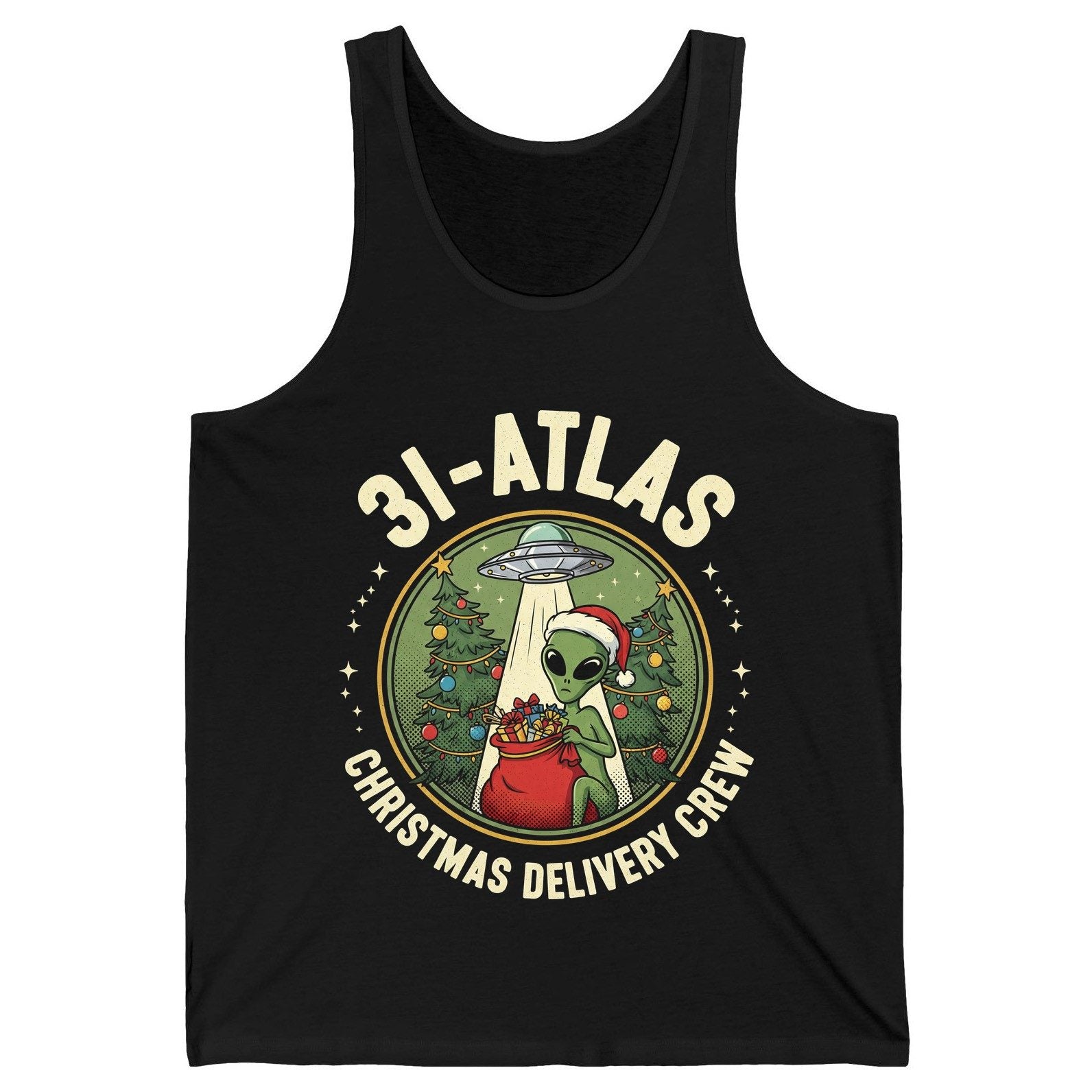 31-Atlas Christmas Delivery Crew alien Christmas Tank Top Black product mockup
