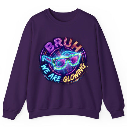 BRUH WE ARE GLOWING Neon Party Sweatshirt Purple product mockup