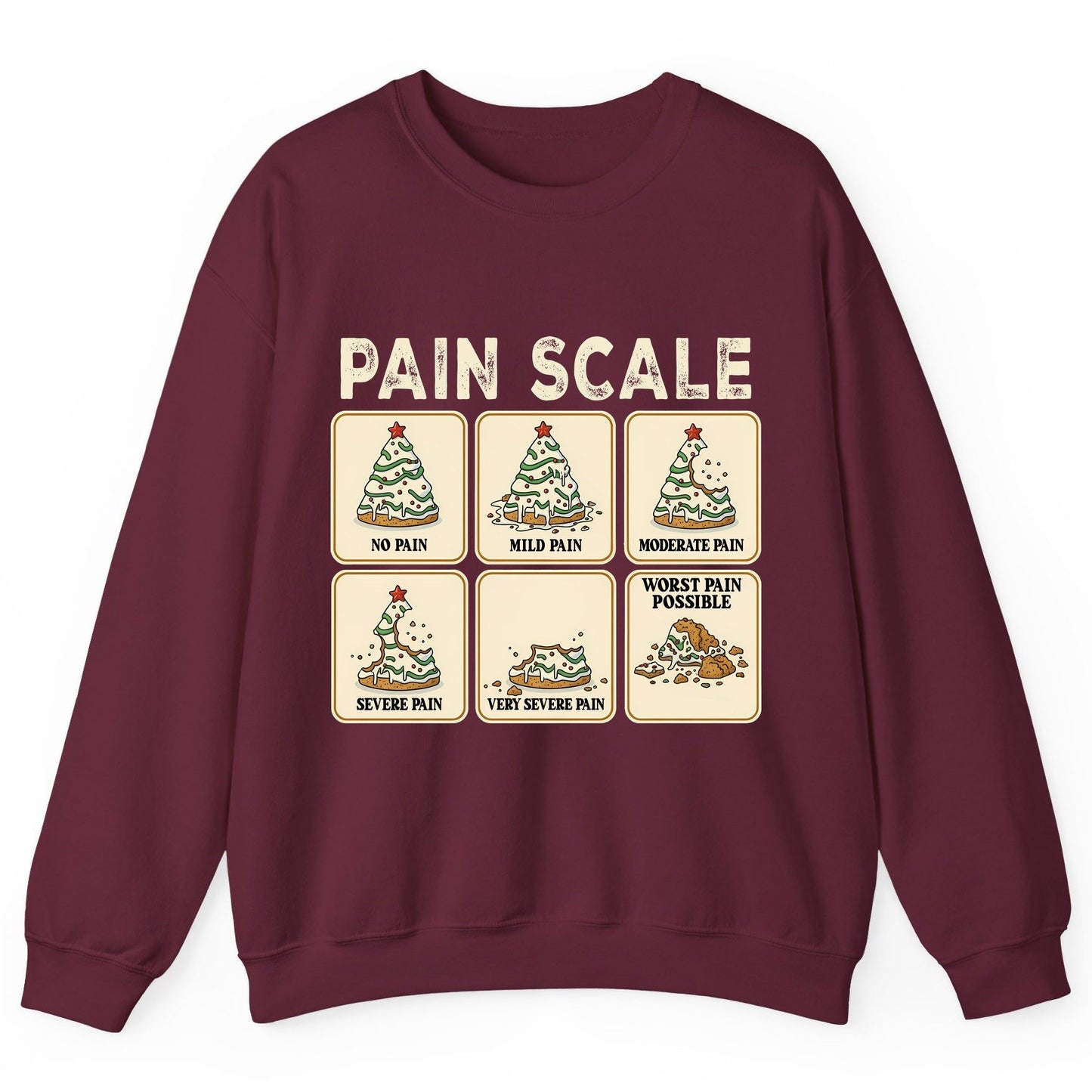 Pain Scale Christmas cookie pain scale Sweatshirt Maroon product mockup