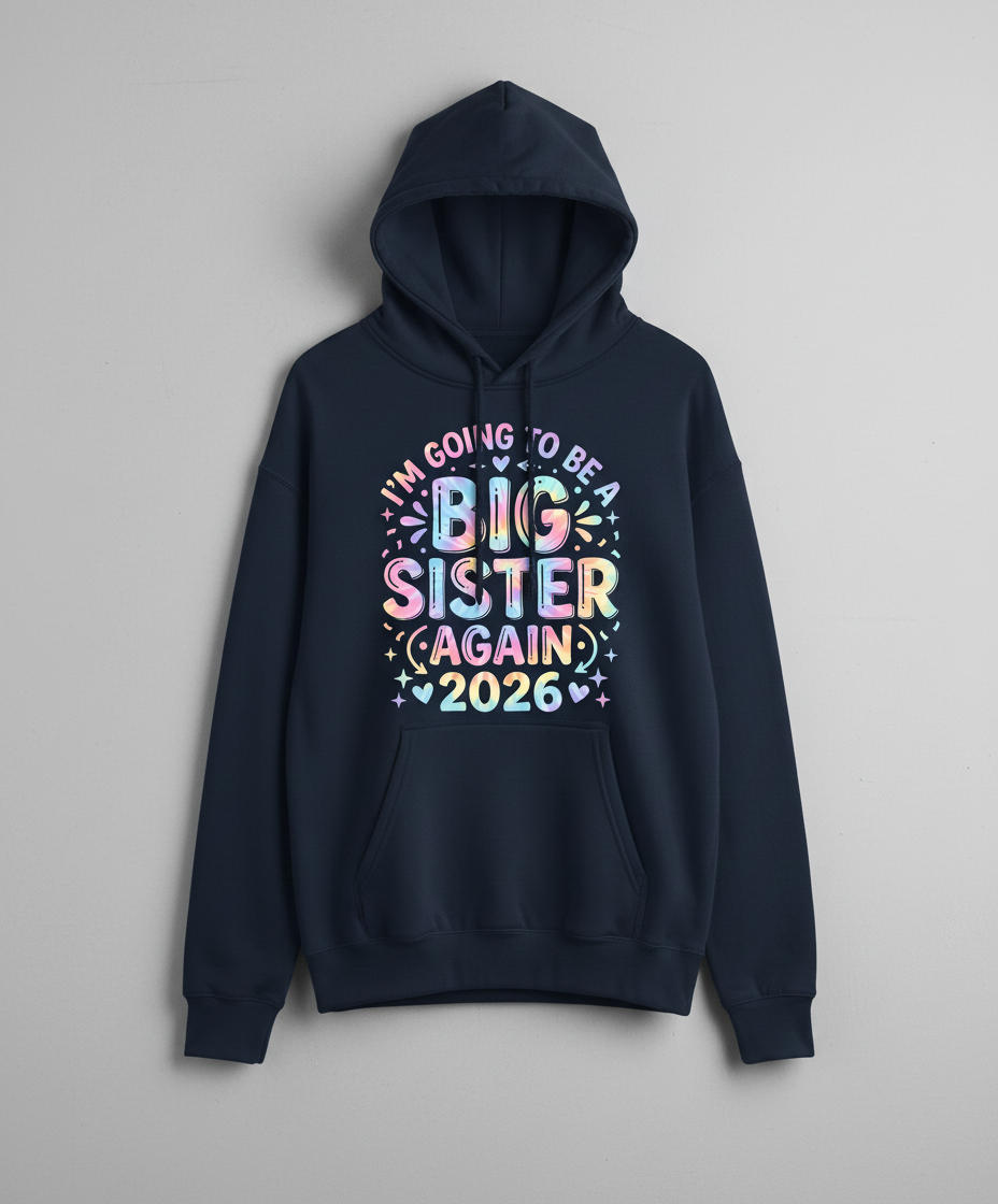 I'm Going To Be A Big Sister Again 2026 Tie-Dye Announcement Hoodie - Navy