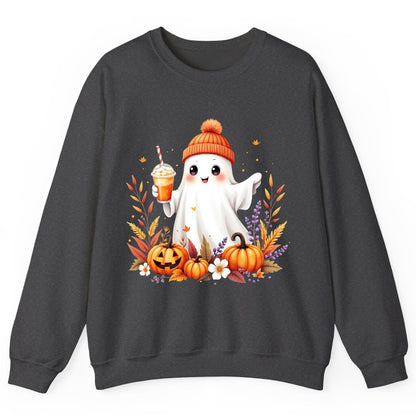 Cute Ghost Pumpkin Spice Latte cute Halloween ghost Sweatshirt Dark Heather product mockup