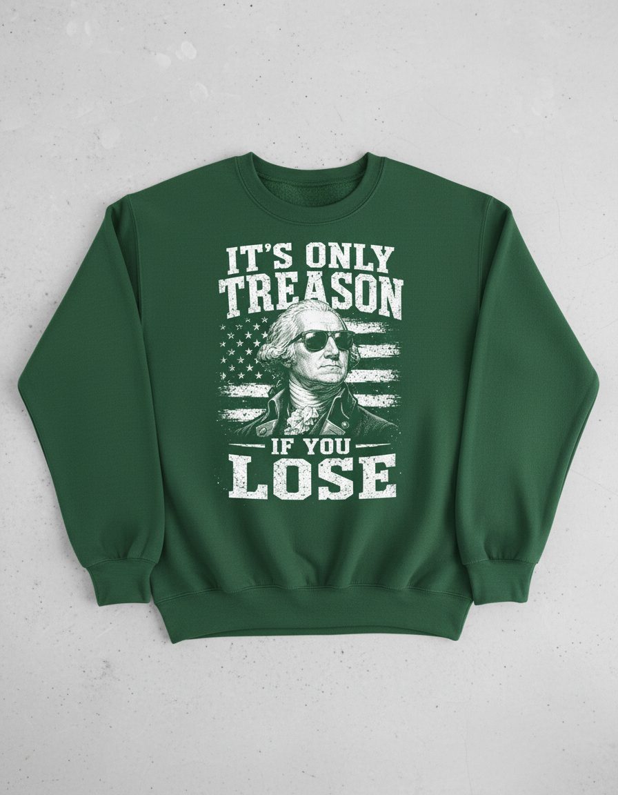 It's Only Treason If You Lose Funny Patriotic History Sweatshirt - product mockup - Forest Green