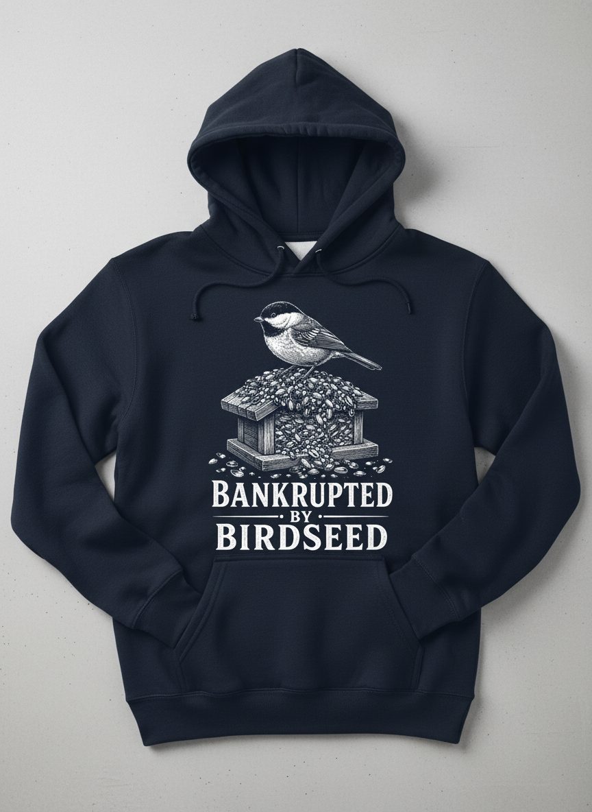 Bankrupted By Birdseed Funny Hoodie - product mockup - Navy