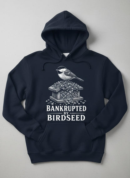 Bankrupted By Birdseed Funny Hoodie - product mockup - Navy