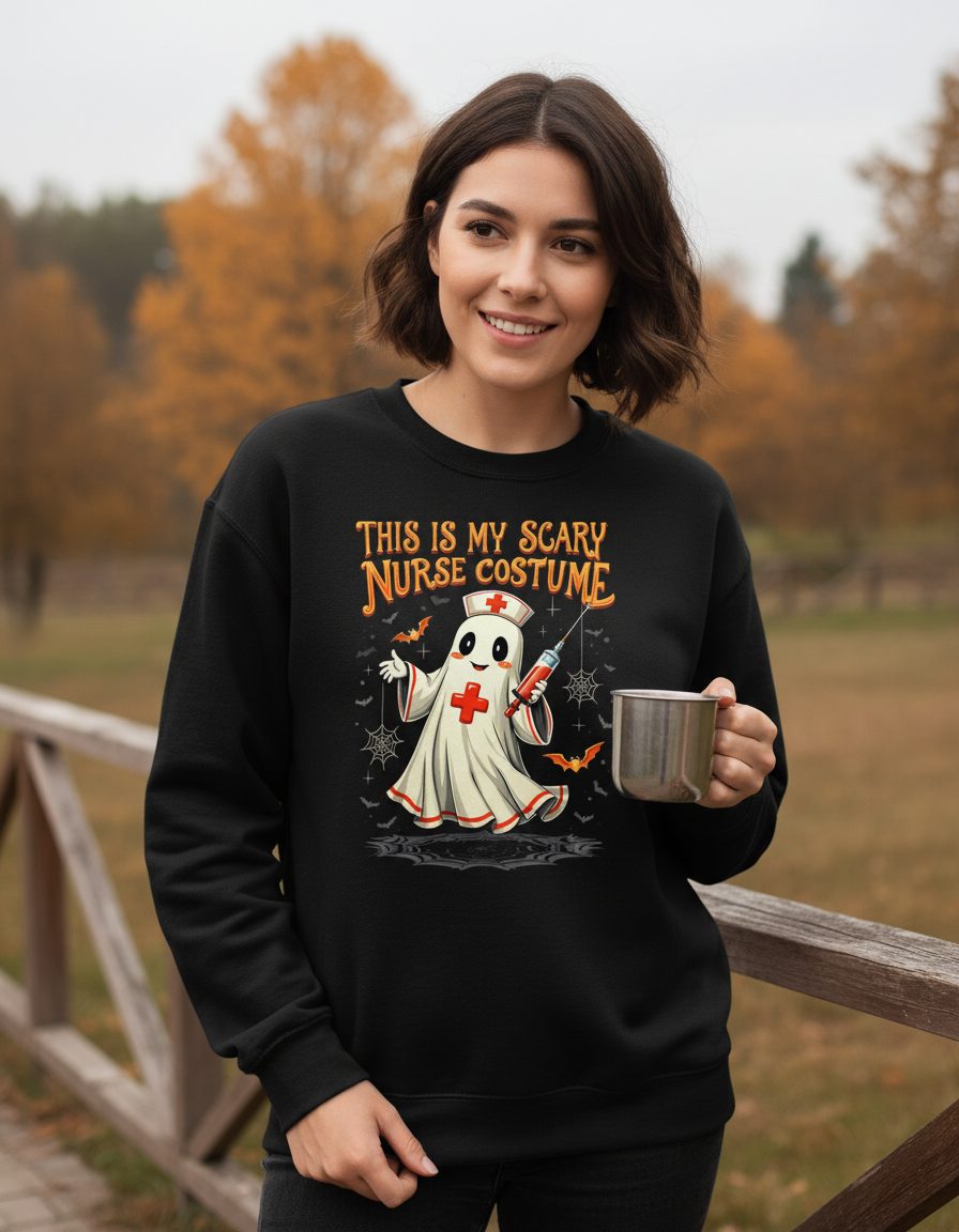 This Is My Scary Nurse Costume Halloween ghost nurse Sweatshirt Black lifestyle mockup