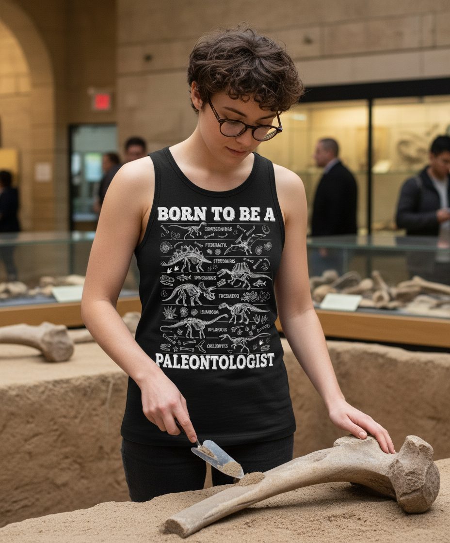 Born to Be a Paleontologist dinosaur skeletons Tank Top Black lifestyle mockup