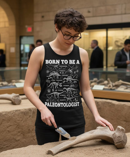 Born to Be a Paleontologist dinosaur skeletons Tank Top Black lifestyle mockup