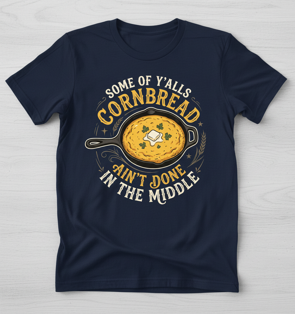 Funny Southern Saying Cornbread Ain't Done In The Middle T-Shirt - Navy
