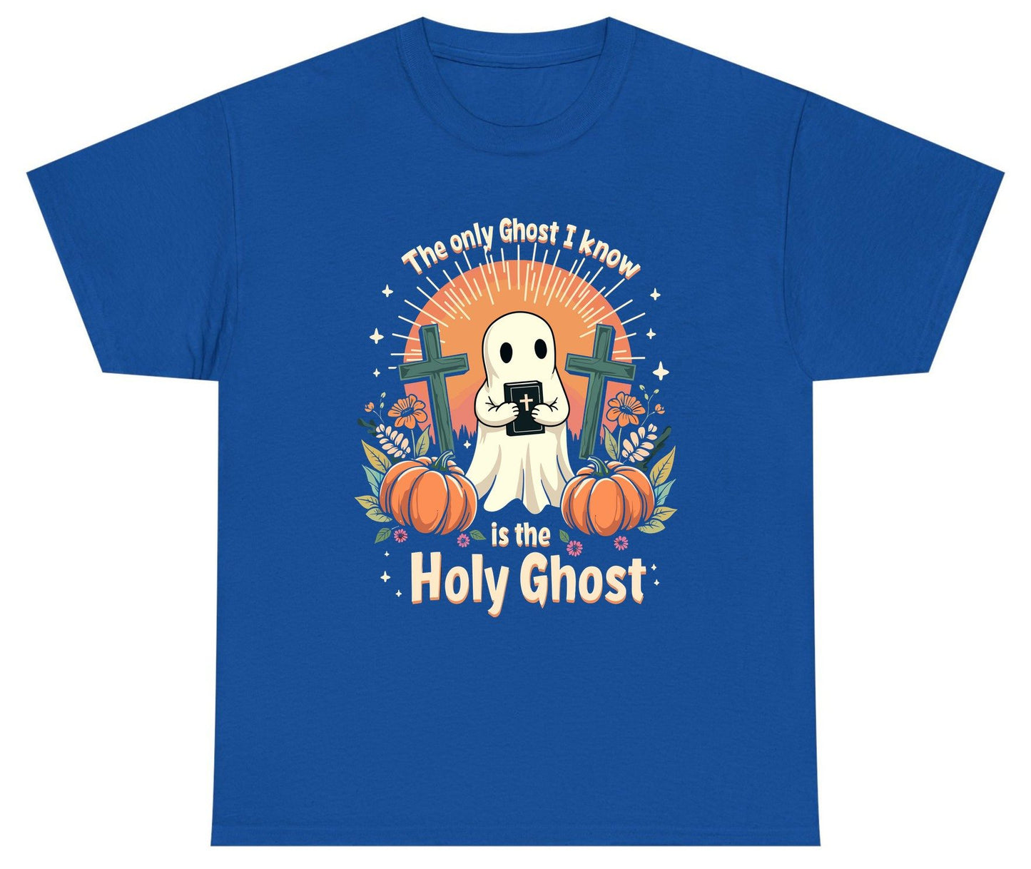 The Only Ghost I Know Is the Holy Ghost christian Halloween Youth T-Shirt Royal product mockup