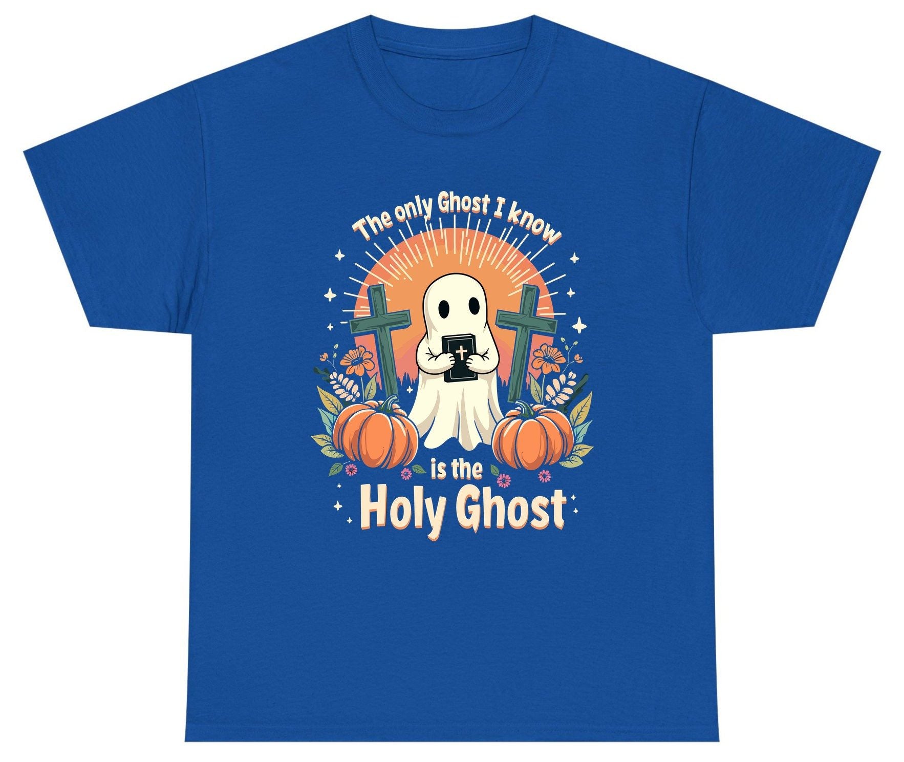 The Only Ghost I Know Is the Holy Ghost christian Halloween Youth T-Shirt Royal product mockup