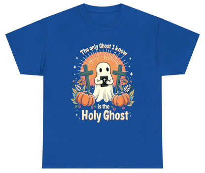 The Only Ghost I Know Is the Holy Ghost christian Halloween Youth T-Shirt Royal product mockup