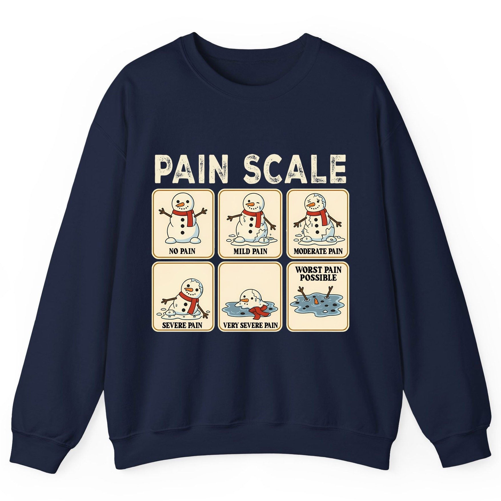 Pain Scale No Pain Mild Pain Moderate Pain Severe Pain Very Severe Pain Worst Pain Possible snowman Sweatshirt Navy product