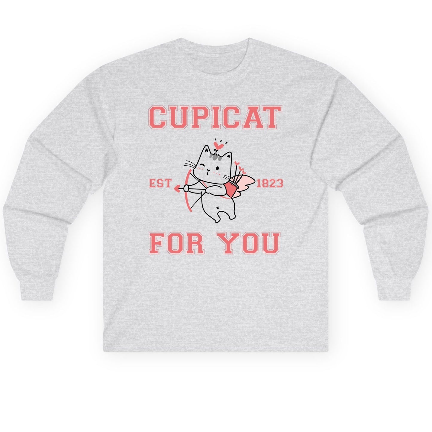 Cupicat Est 1823 for You cupid cat Long Sleeve Tee Ash product mockup