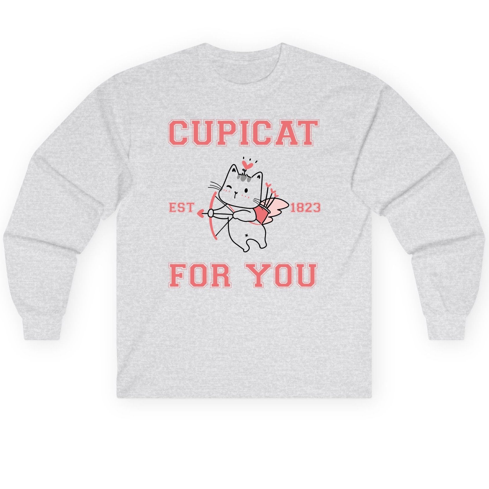 Cupicat Est 1823 for You cupid cat Long Sleeve Tee Ash product mockup