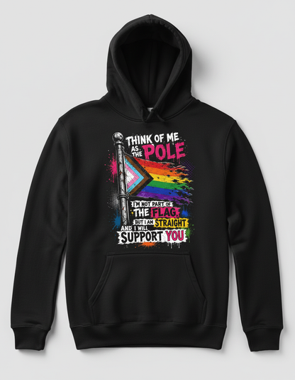 Straight Ally LGBTQ+ Support Pole and Flag Hoodie - Black