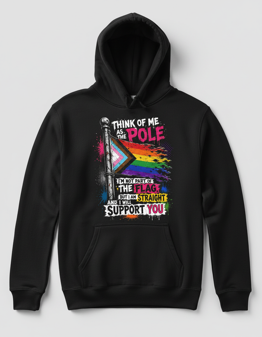 Straight Ally LGBTQ+ Support Pole and Flag Hoodie - Black