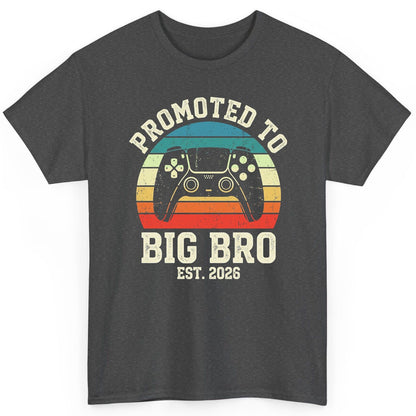 Promoted TO BIG BRO EST 2026 Retro Gaming T-Shirt - product mockup - Dark Heather