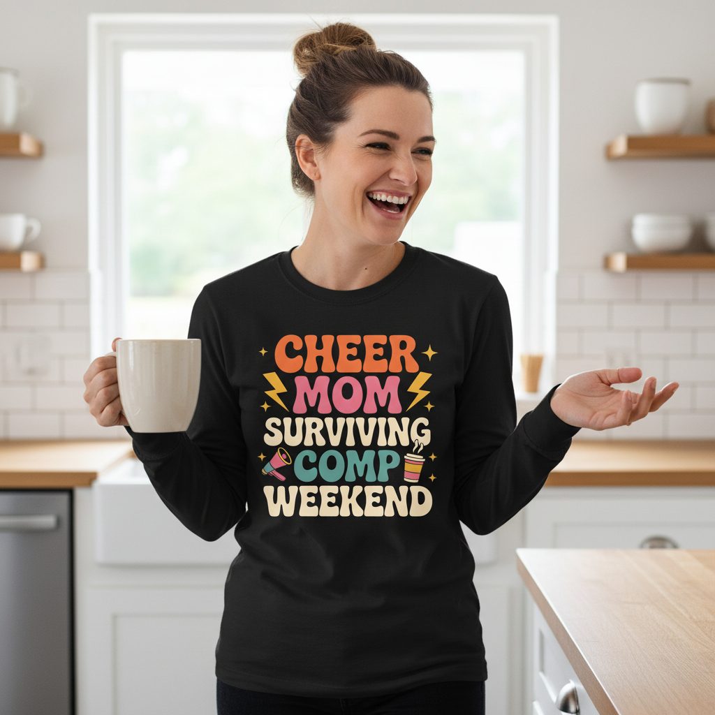 Cheer Mom Surviving Comp Weekend cheer mom Long Sleeve Tee Black lifestyle mockup