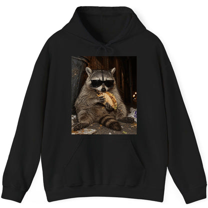 Raccoon Eating Taco Funny Animal Lovers Hoodie - product mockup - Black