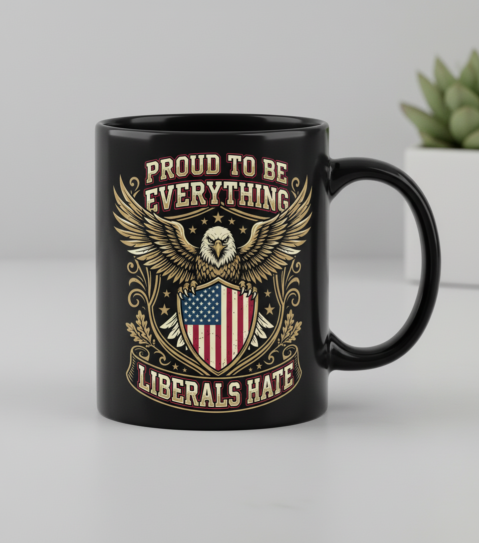 Proud To Be Everything Liberals Hate Patriotic Eagle Black Mug - Black
