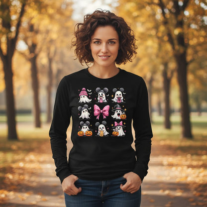 Cute Pink Halloween Ghosts Halloween ghosts Long Sleeve Tee Black lifestyle mockup