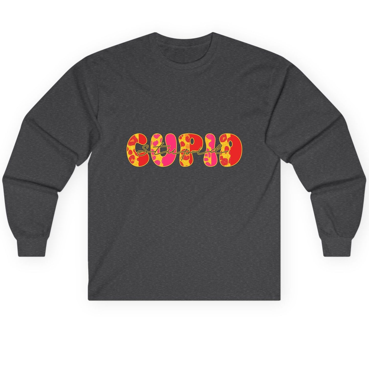 Stupid Cupid anti-Valentine's Day Long Sleeve Tee Dark Heather product mockup