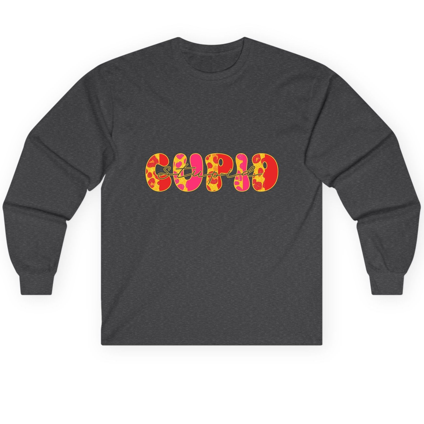 Stupid Cupid anti-Valentine's Day Long Sleeve Tee Dark Heather product mockup