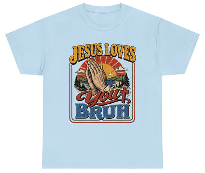 JESUS LOVES You BRUH Funny Christian Humor Youth T-Shirt - product mockup - Light Blue